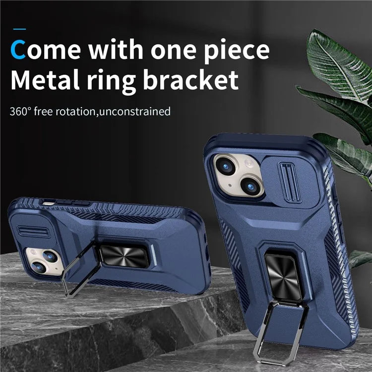 For iPhone 15 Case Camshield Kickstand TPU+PC Anti-Slip Phone Cover