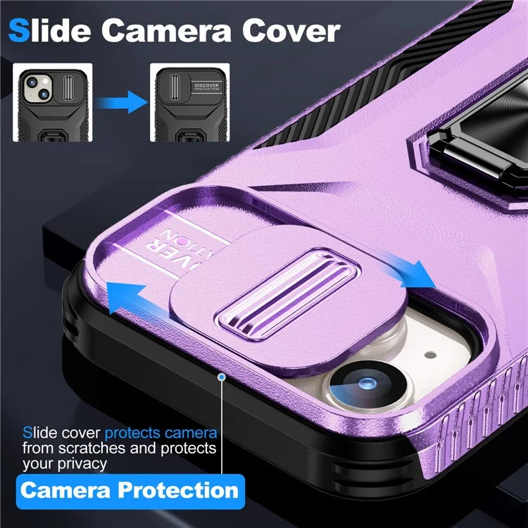 For iPhone 15 Case Camshield Kickstand TPU+PC Anti-Slip Phone Cover