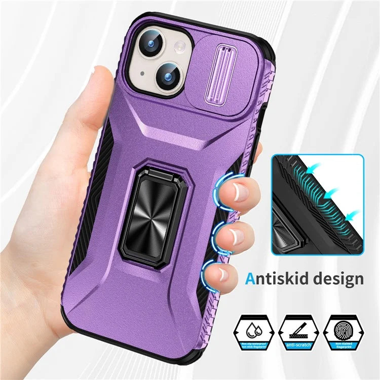 For iPhone 15 Case Camshield Kickstand TPU+PC Anti-Slip Phone Cover