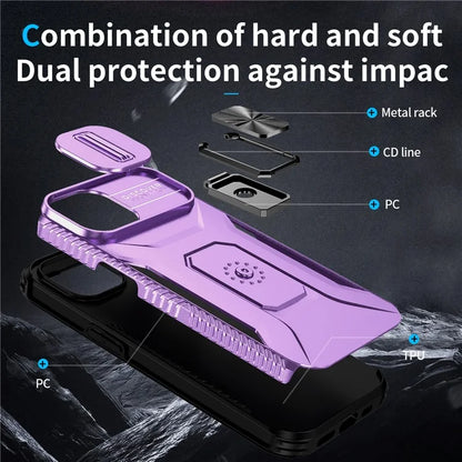 For iPhone 15 Case Camshield Kickstand TPU+PC Anti-Slip Phone Cover
