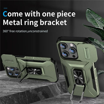 For iPhone 15 Pro Case Camshield Kickstand TPU+PC Anti-Slip Phone Cover