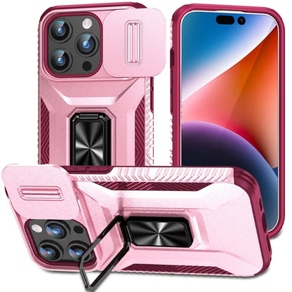 For iPhone 15 Pro Case Camshield Kickstand TPU+PC Anti-Slip Phone Cover
