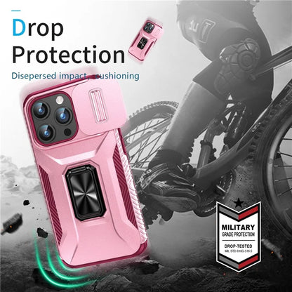 For iPhone 15 Pro Case Camshield Kickstand TPU+PC Anti-Slip Phone Cover