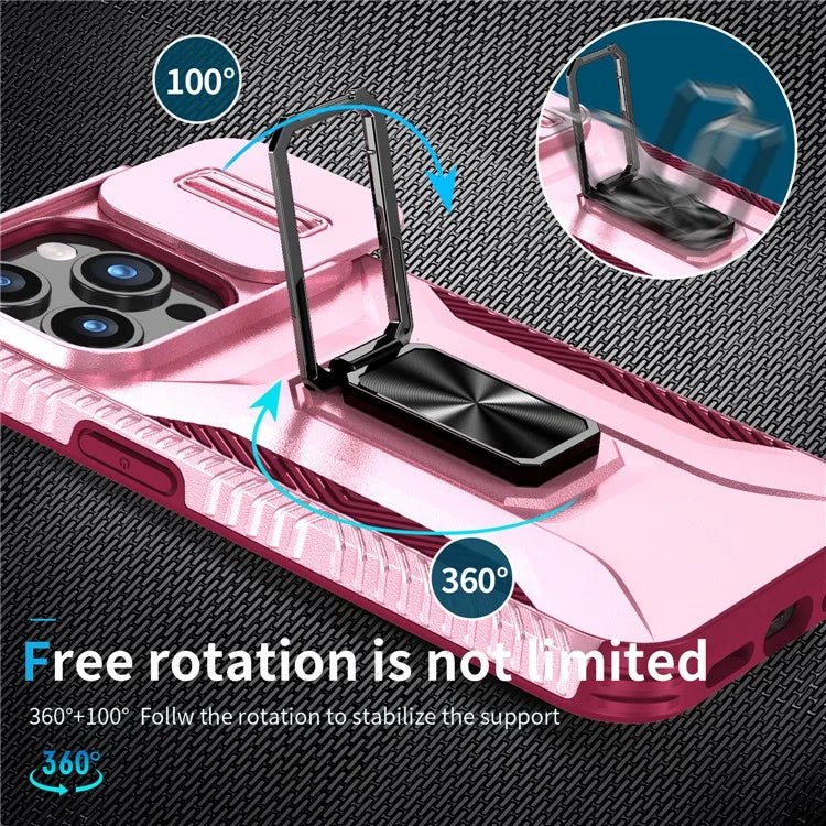 For iPhone 15 Pro Case Camshield Kickstand TPU+PC Anti-Slip Phone Cover