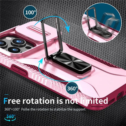 For iPhone 15 Pro Case Camshield Kickstand TPU+PC Anti-Slip Phone Cover