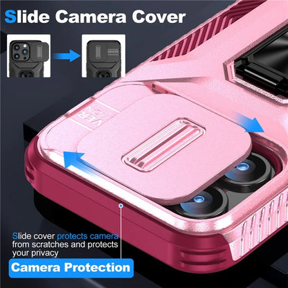 For iPhone 15 Pro Case Camshield Kickstand TPU+PC Anti-Slip Phone Cover