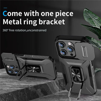 For iPhone 15 Pro Case Camshield Kickstand TPU+PC Anti-Slip Phone Cover