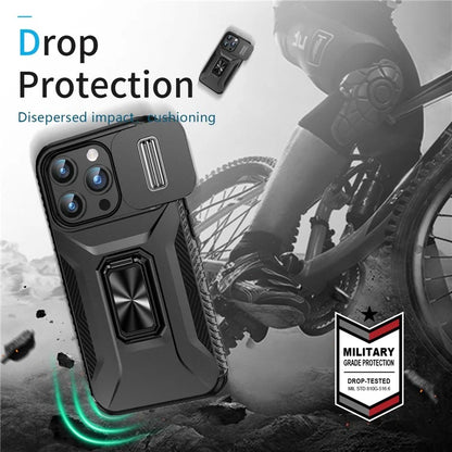 For iPhone 15 Pro Case Camshield Kickstand TPU+PC Anti-Slip Phone Cover
