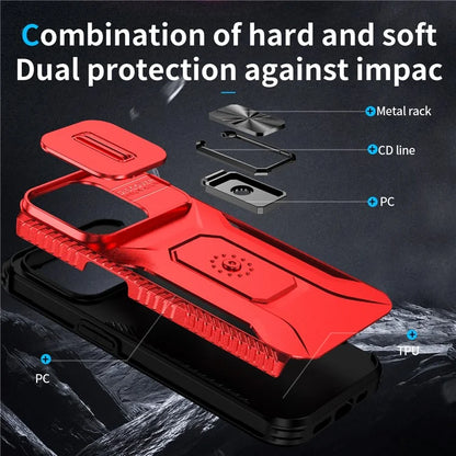 For iPhone 15 Pro Case Camshield Kickstand TPU+PC Anti-Slip Phone Cover