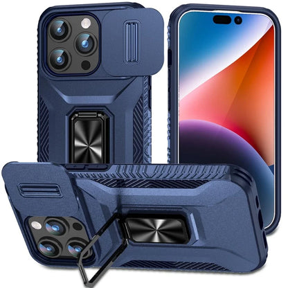 For iPhone 15 Pro Case Camshield Kickstand TPU+PC Anti-Slip Phone Cover