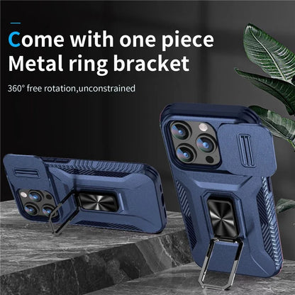 For iPhone 15 Pro Case Camshield Kickstand TPU+PC Anti-Slip Phone Cover