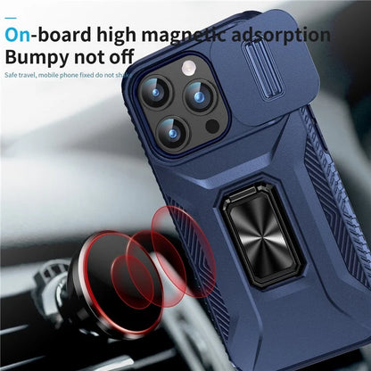 For iPhone 15 Pro Case Camshield Kickstand TPU+PC Anti-Slip Phone Cover