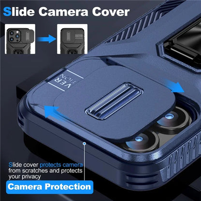 For iPhone 15 Pro Case Camshield Kickstand TPU+PC Anti-Slip Phone Cover
