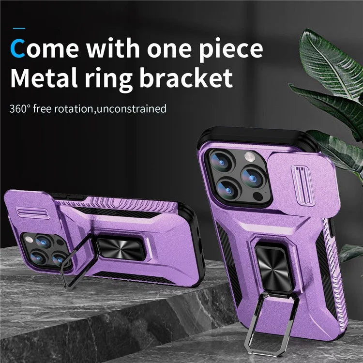 For iPhone 15 Pro Case Camshield Kickstand TPU+PC Anti-Slip Phone Cover