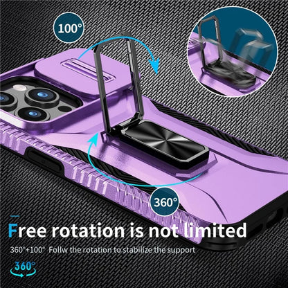 For iPhone 15 Pro Case Camshield Kickstand TPU+PC Anti-Slip Phone Cover