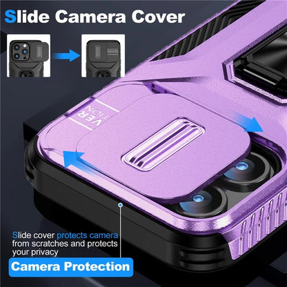 For iPhone 15 Pro Case Camshield Kickstand TPU+PC Anti-Slip Phone Cover