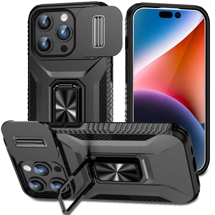 For iPhone 15 Pro Max Case Camshield Kickstand TPU+PC Anti-Slip Phone Cover