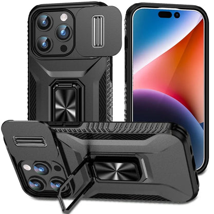 For iPhone 15 Pro Max Case Camshield Kickstand TPU+PC Anti-Slip Phone Cover