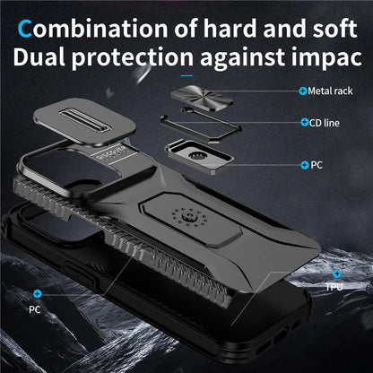 For iPhone 15 Pro Max Case Camshield Kickstand TPU+PC Anti-Slip Phone Cover