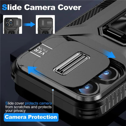 For iPhone 15 Pro Max Case Camshield Kickstand TPU+PC Anti-Slip Phone Cover