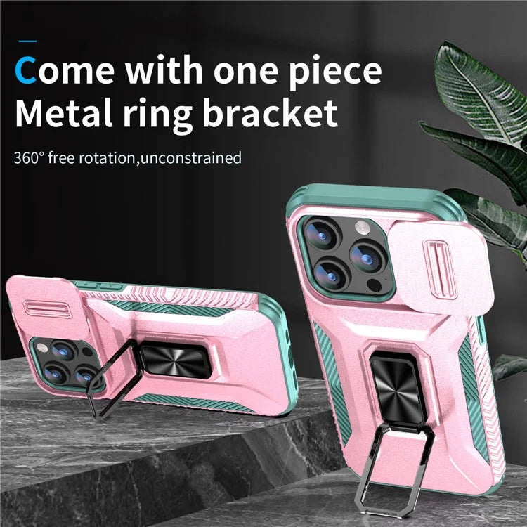 For iPhone 15 Pro Max Case Camshield Kickstand TPU+PC Anti-Slip Phone Cover