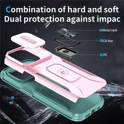 For iPhone 15 Pro Max Case Camshield Kickstand TPU+PC Anti-Slip Phone Cover
