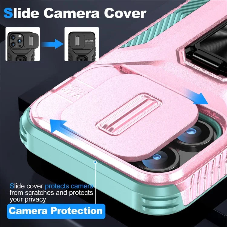 For iPhone 15 Pro Max Case Camshield Kickstand TPU+PC Anti-Slip Phone Cover