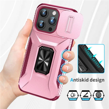 For iPhone 15 Pro Max Case Camshield Kickstand TPU+PC Anti-Slip Phone Cover