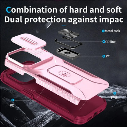 For iPhone 15 Pro Max Case Camshield Kickstand TPU+PC Anti-Slip Phone Cover