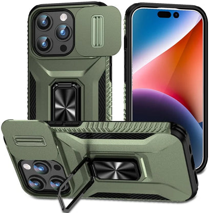 For iPhone 15 Pro Max Case Camshield Kickstand TPU+PC Anti-Slip Phone Cover