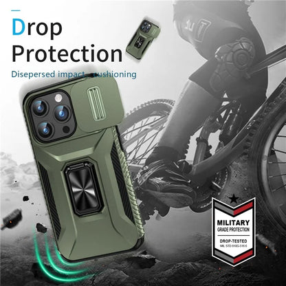 For iPhone 15 Pro Max Case Camshield Kickstand TPU+PC Anti-Slip Phone Cover