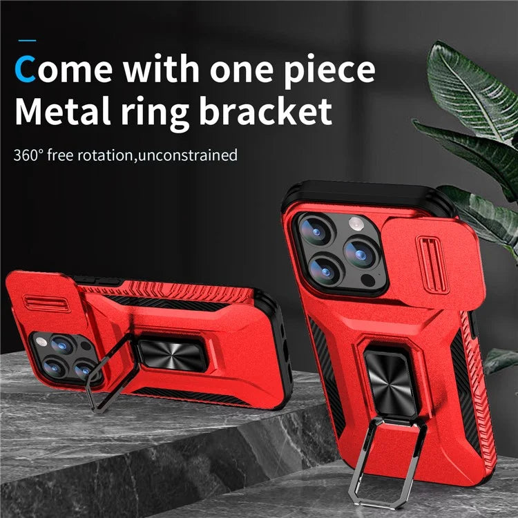 For iPhone 15 Pro Max Case Camshield Kickstand TPU+PC Anti-Slip Phone Cover