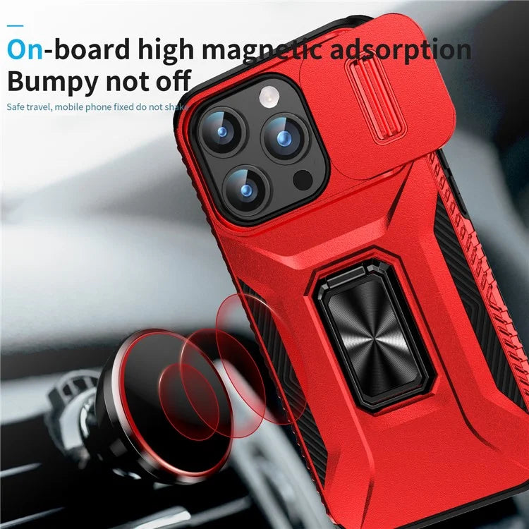 For iPhone 15 Pro Max Case Camshield Kickstand TPU+PC Anti-Slip Phone Cover