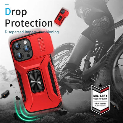 For iPhone 15 Pro Max Case Camshield Kickstand TPU+PC Anti-Slip Phone Cover