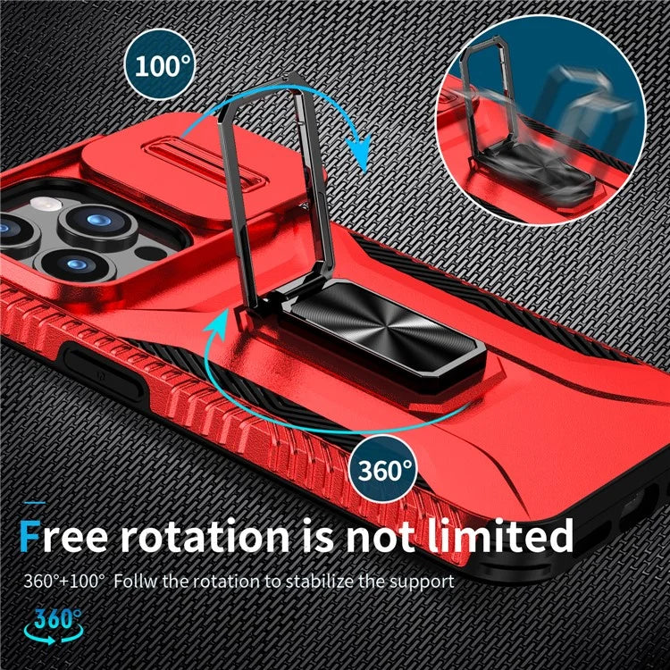 For iPhone 15 Pro Max Case Camshield Kickstand TPU+PC Anti-Slip Phone Cover