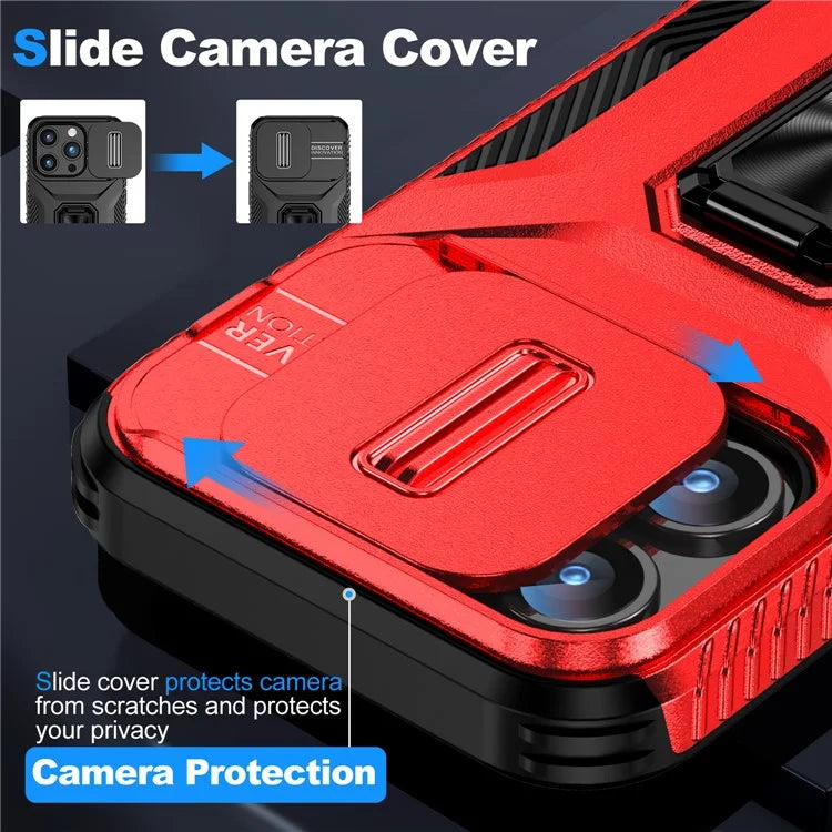 For iPhone 15 Pro Max Case Camshield Kickstand TPU+PC Anti-Slip Phone Cover