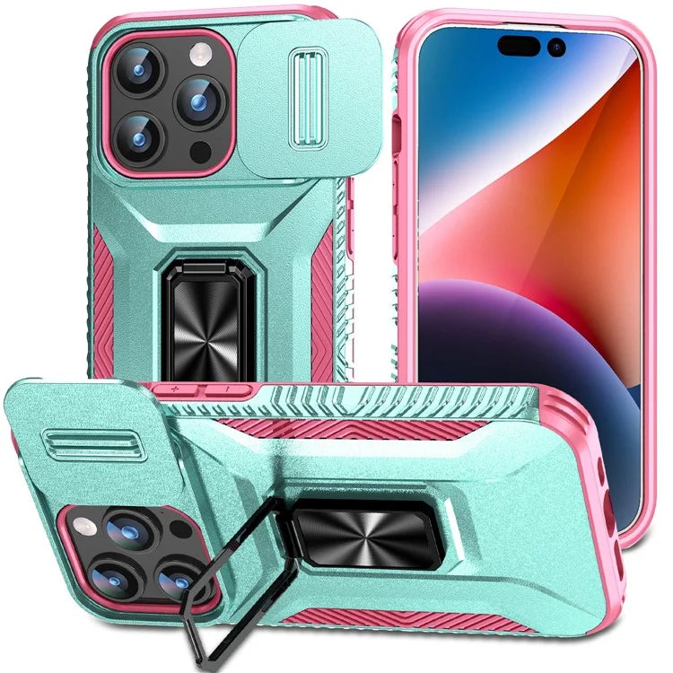 For iPhone 15 Pro Max Case Camshield Kickstand TPU+PC Anti-Slip Phone Cover