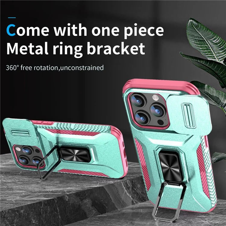 For iPhone 15 Pro Max Case Camshield Kickstand TPU+PC Anti-Slip Phone Cover