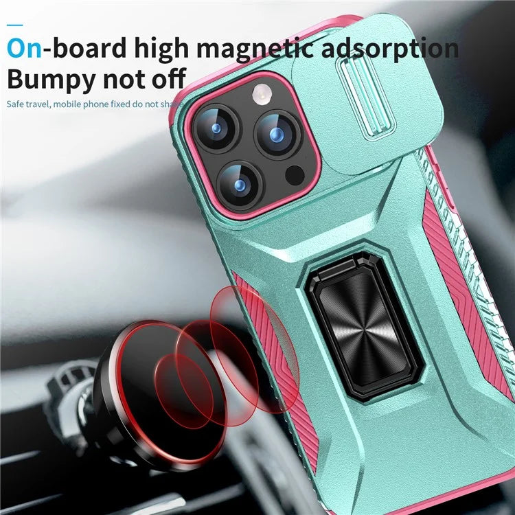 For iPhone 15 Pro Max Case Camshield Kickstand TPU+PC Anti-Slip Phone Cover