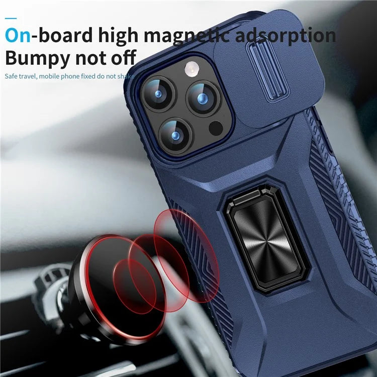 For iPhone 15 Pro Max Case Camshield Kickstand TPU+PC Anti-Slip Phone Cover