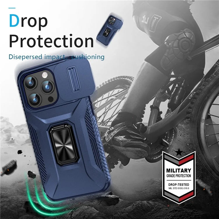 For iPhone 15 Pro Max Case Camshield Kickstand TPU+PC Anti-Slip Phone Cover
