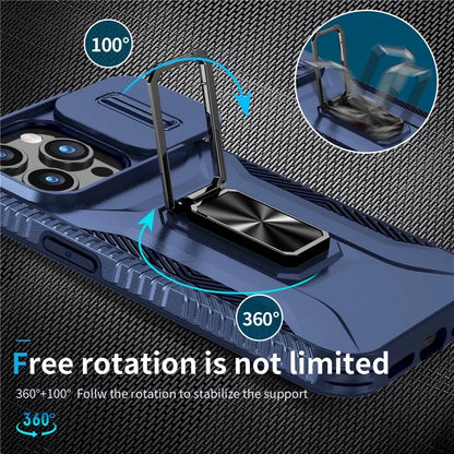 For iPhone 15 Pro Max Case Camshield Kickstand TPU+PC Anti-Slip Phone Cover