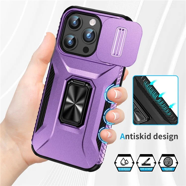 For iPhone 15 Pro Max Case Camshield Kickstand TPU+PC Anti-Slip Phone Cover