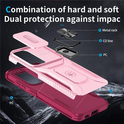 For Samsung Galaxy S23 Case Camshield Kickstand TPU+PC Anti-Slip Phone Cover