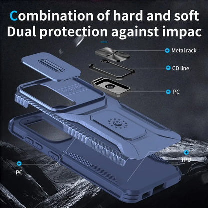 For Samsung Galaxy S23 Case Camshield Kickstand TPU+PC Anti-Slip Phone Cover
