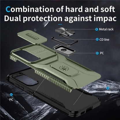 For Samsung Galaxy S23+ Case Camshield Kickstand TPU+PC Anti-Slip Phone Cover