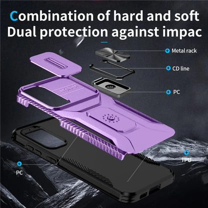 For Samsung Galaxy S23+ Case Camshield Kickstand TPU+PC Anti-Slip Phone Cover