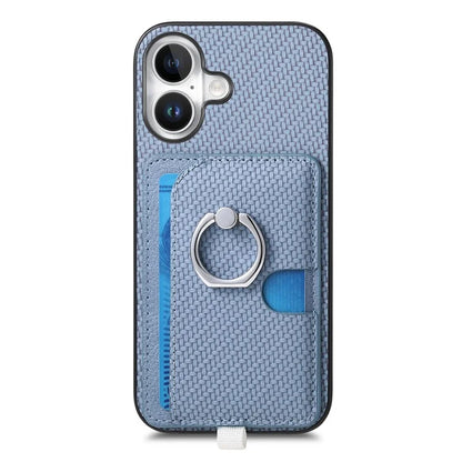 For iPhone 16 Plus Case Ring Kickstand Leather Back Cover with Magnetic Detachable Card Holder