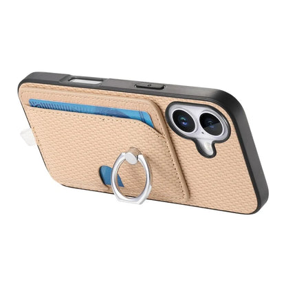 For iPhone 16 Plus Case Ring Kickstand Leather Back Cover with Magnetic Detachable Card Holder