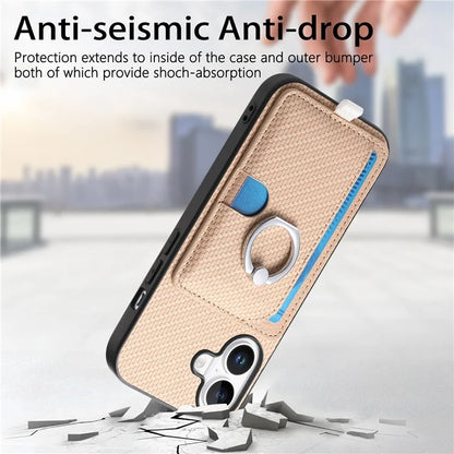 For iPhone 16 Plus Case Ring Kickstand Leather Back Cover with Magnetic Detachable Card Holder